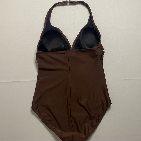 Speedo Size 8 Women's Chocolate Brown Halter Neck One-Piece Swimsuit - Picture 4 of 6